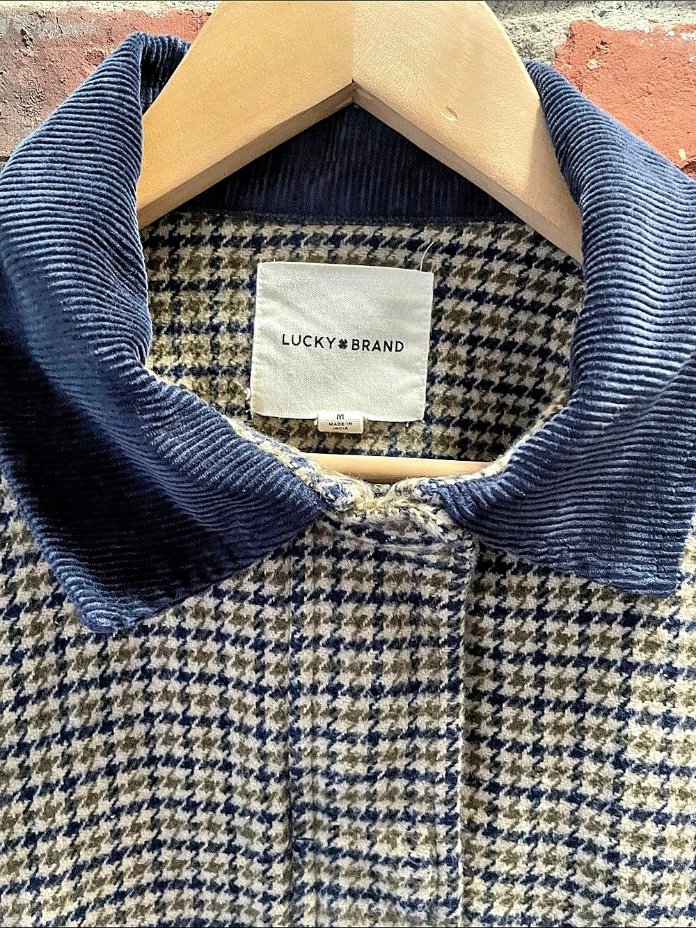 Cropped Lucky Brand Houndstooth Utility Jacket Blue & Cream Medium - Picture 5 of 10